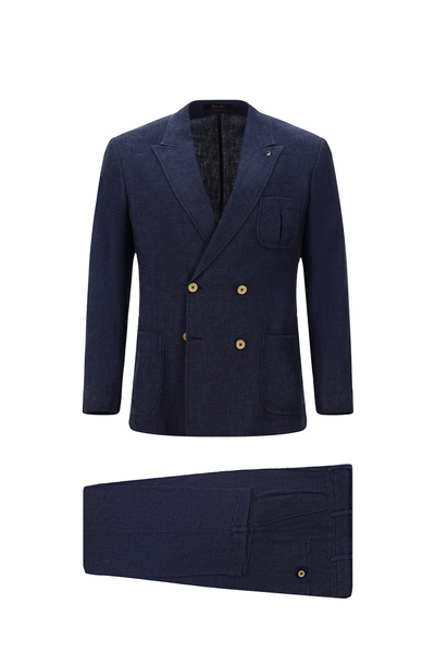 Abdullah Kiğılı 6 Drop Regular Fit Standart Kesim Kruvaze Beli Bağcıklı Keten...