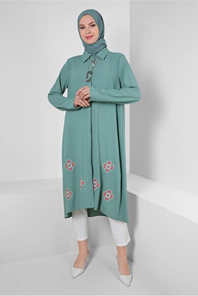 Alvina FLOWER PATTERNED SHIRT COLLAR LONG TUNIC 43790