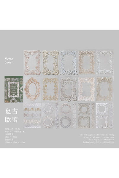 Choice 1 30 ورقة/كيس ملصقات PET بنمط الدانتيل لأعمال قصاصات الورق الفنية، وإط...