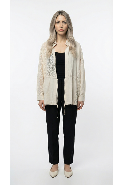 Orfeo Negro KADIN KREM RENK DANTEL DETAYLI STANDART BEDEN KİMONO BAHARLIK İNC...