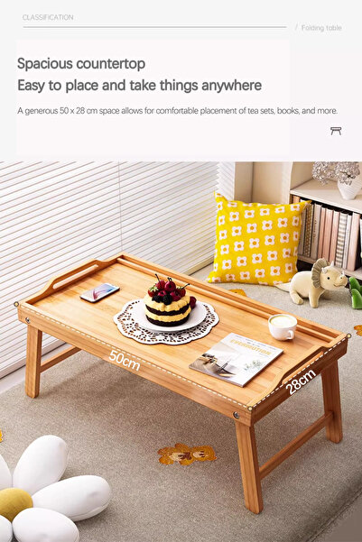 AMERTEER طاولة سرير صينية بأرجل قابلة للطي، لون بني