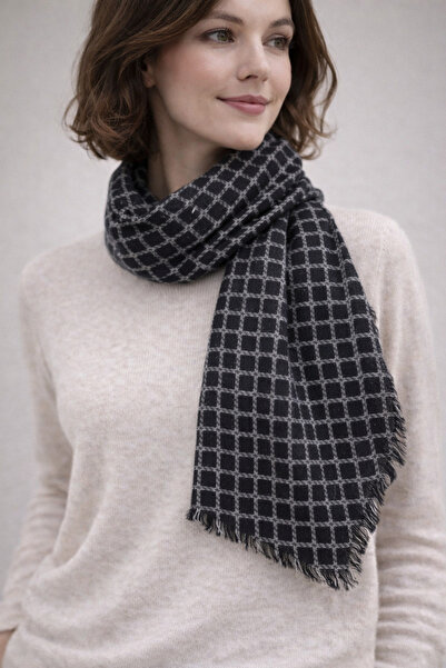 KRAFTELLA Plaid Linen-Look Cotton Square Shawl/Linen-Effect Cotton Scarf/Natu...