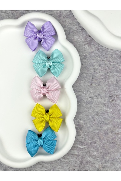 Toka Sepetim Fiyonklu Saçsız Bebek Tokası 5 Adet Bebek Çıtçıt Toka Seti