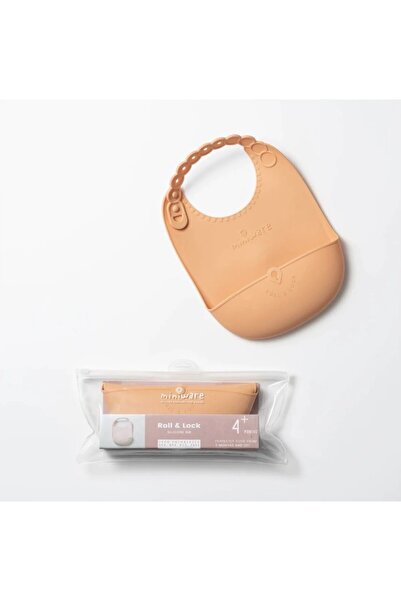 Miniware Baveta bebeluși Roll & Lock, 100% din silicon alimentar, Toffee