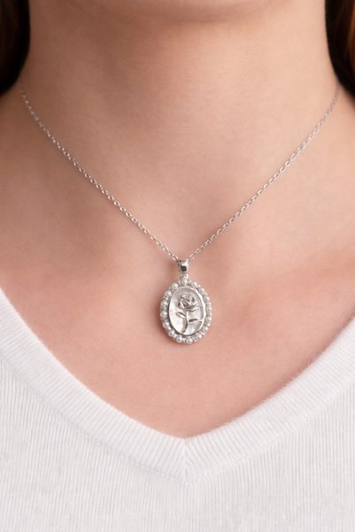 Yağmur Stainless 316 L Steel Necklace for Dear Mother's Day - Pearl Flower & Rose Design
