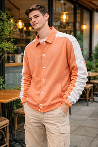 pi fashion Men's Oversized Snap Button Shirt Collar Jacket