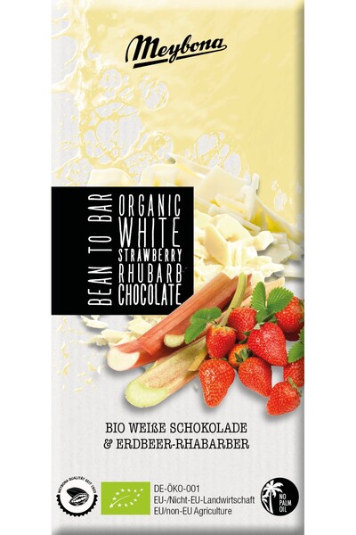 JollyMag Ciocolata alba cu capsuni si rubarba, bio, 100g, Meybona