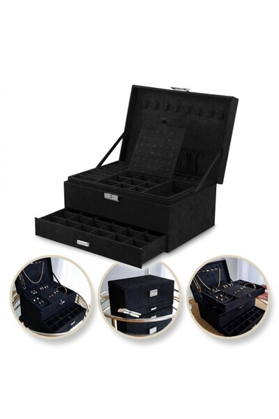 JollyMag Cutie de bijuterii, organizator negru cu compartimente multiple