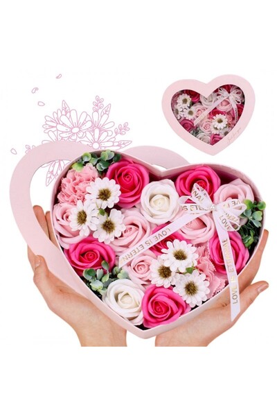 JollyMag Buchet de flori de săpun roz, parfumat, cutie decorativă în formă de...