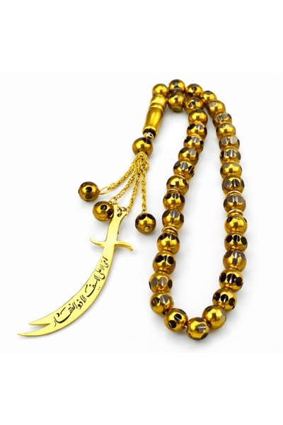 DeNors Altın Detaylı Zülfikar Püsküllü Erkek Tesbih | Sevgililer Günü Hediye