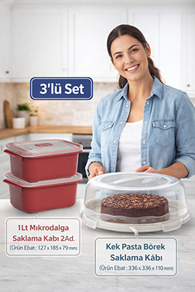 PONÇİK BEBEK Kek Pasta Börek Saklama Kabı, Kilitli BorcamTaşıma Fanusu 34cm B...