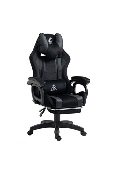 JollyMag Scaun de gaming negru, cu suport pentru picioare și pernă de masaj, ...