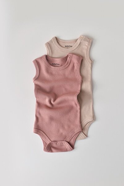 BabyCosy Sada 2 bezrukávových body z bavlny a modalu - růžová/červená