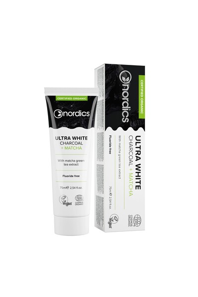 Nordics Pastă de dinți pentru albire cu cărbune și matcha, 75 ml