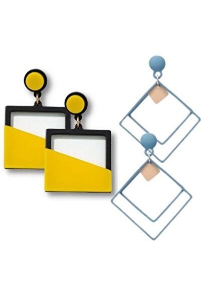 JollyMag Set, 2 Perechi de Cercei Royal Deluxe,, Galbeni si Albastru cu Auriu