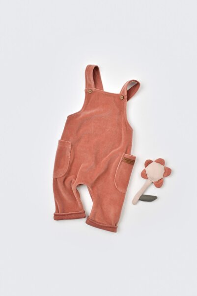 BabyCosy Salopeta Velvet cu bretele din 80% bumbac a 20% polyester - Caramiziu,