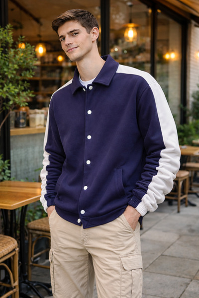 pi fashion Men's Oversized Snap Button Shirt Collar Jacket