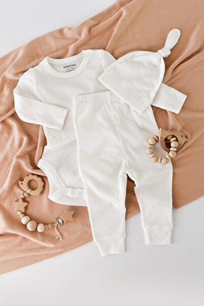 BabyCosy Sada 3 kusů: body s dlouhým rukávem, dlouhé kalhoty a čepice z bavln...