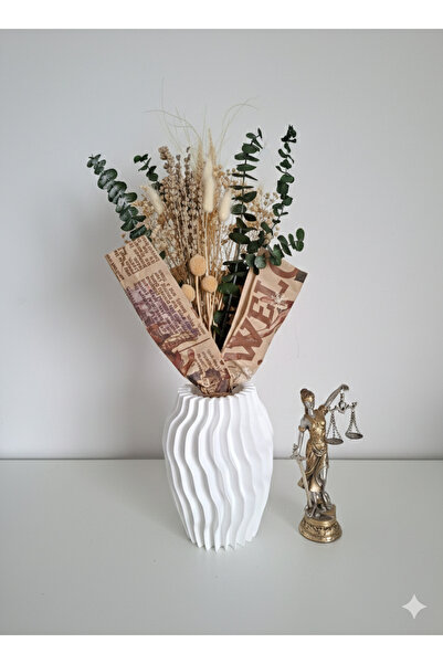 Birlik Şoklanmış ve Kuru Çiçekli Aranjman Yeşil-Beyaz