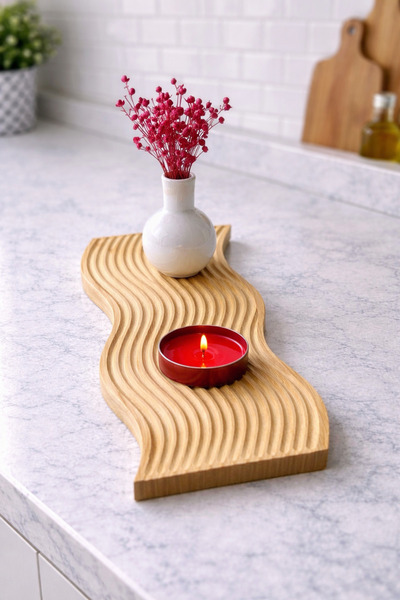 Janset Bamboo Wavy Presentation Tray, Cutting Board, Coffee Tray, Bamboo Decor