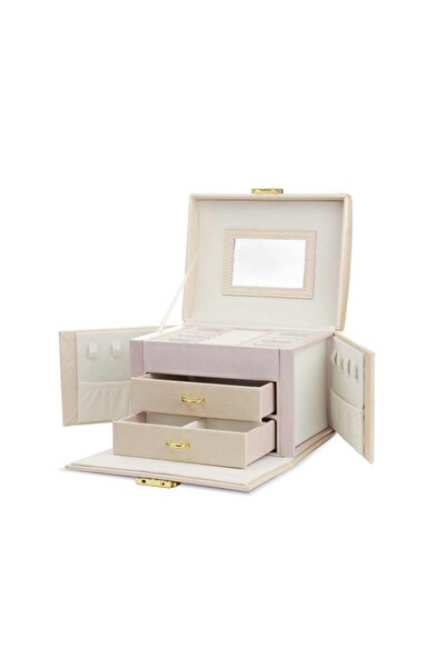 ECARLA Cutie de bijuterii, caseta organizator tip valiza roz, multiple compartimente, Jollymag, PD102R