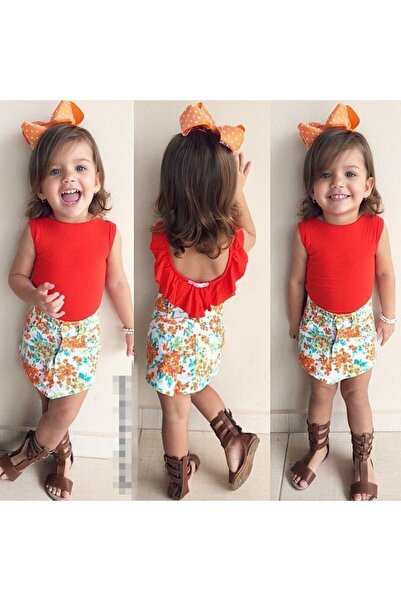 JollyMag Drool red ruffled t-shirt and poppy skirt set (Size: 140)