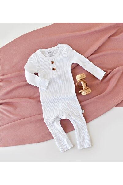 BabyCosy Long-sleeve onesie with long pants in cotton and modal - White