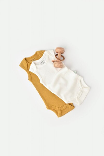 BabyCosy Σετ 2 unisex βρεφικά αμάνικα κορμάκια από βαμβάκι και μοντάλ - Μουστ...