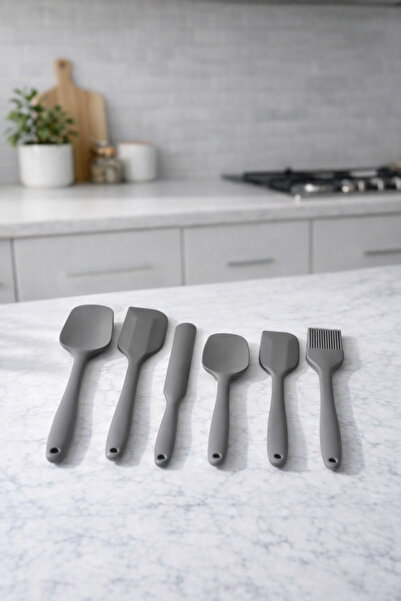 Janset طقم تقديم للمطبخ مصنوع من السيليكون بنسبة 100% مكون من 6 قطع، طقم ملاعق