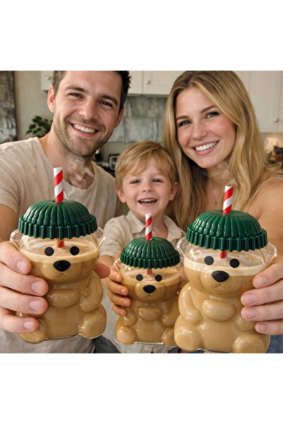 İlay home concept Ayıcık bardak / Cam ayıcık bardak / pipet / bardak / kapak ...