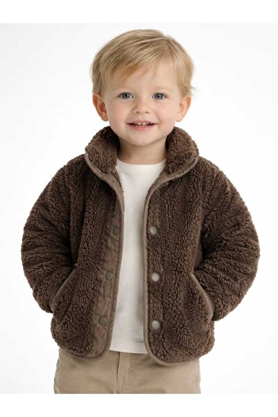 MOW Kids Unisex Kahverengi Çıtçıt Kapamalı Peluş Mont