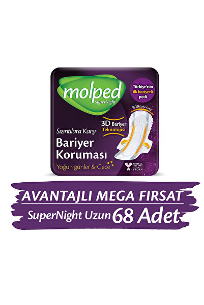 Molped Supernight Hijyenik Ped Uzun Avantajlı Mega Fırsat Paketi 68 Adet