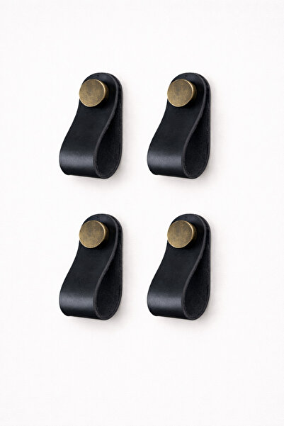 od orient design 4 Adet Siyah Deri Kulp Çekmece Kulp Dolap Kulp