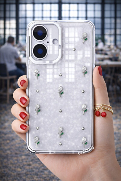 Ceponya حافظة لهاتف آيفون 16 بلس بتصميم وسادة هوائية وغطاء عمود شفاف فضي