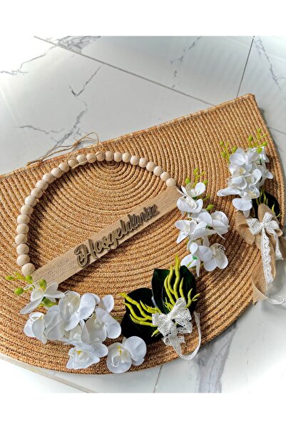 MACROMEKİDS 2’li Set El Yapımı Orkide Çiçekli Hoşgeldiniz Kapı Süsü ve Paspas...