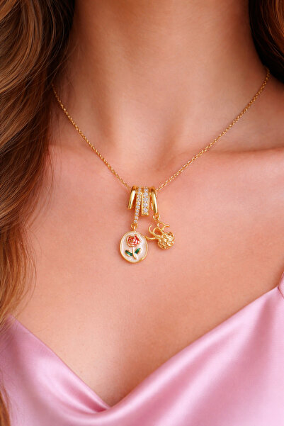 samosh Çelik Kararmayan Charm Çiçek Kolye Sevgililer günü doğum günü hediye