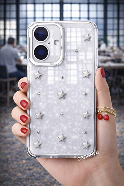 Ceponya حافظة لهاتف آيفون 16 بلس بتصميم وسادة هوائية وغطاء عمود شفاف فضي