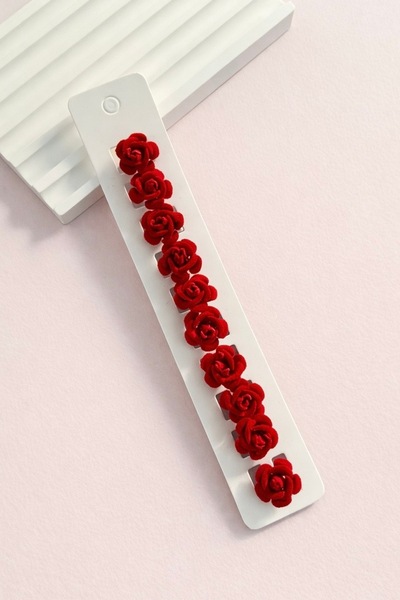 Toka Sepetim Kadife Güllü Trend Saç Küpesi 10’lu