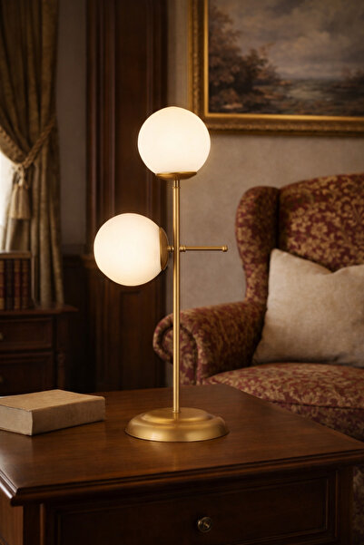 HubRom GUNAY 3577-2M-FRR Επιτραπέζιο Φωτιστικό Αντίκα-Καφέ 27x67 εκ. 2xE27 Μέ...