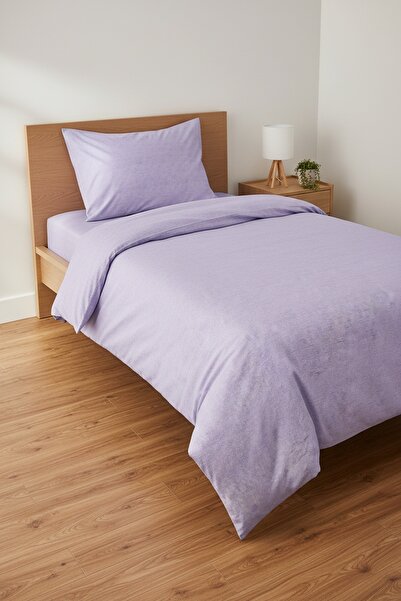 Gasel Home طقم غطاء لحاف فردي من القماش القطني بلون سادة (ملاءة مطاطية)