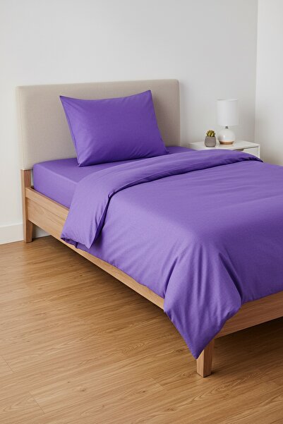 Gasel Home طقم غطاء لحاف فردي من القماش القطني بلون سادة (ملاءة مطاطية)