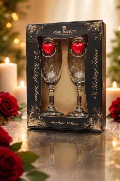 KirLiNova Red Heart Detailed Cocktail Glass Set of 2 - (Coffee Side Water/Coc...