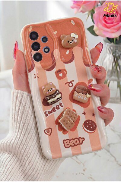 Fibaks Galaxy A23 Kılıf Tasarımlı Desenli Kamera Korumalı Ayıcık Bisküvi Renk...