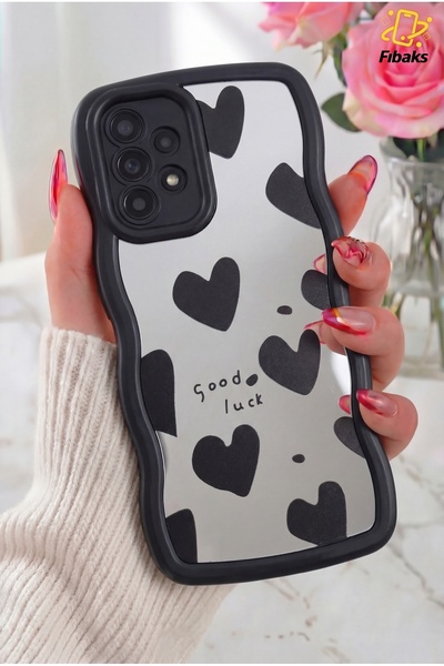 Fibaks Galaxy A32 Kılıf Aynalı Kalp Desenli Yumuşak Kenarlı Kamera Korumalı S...