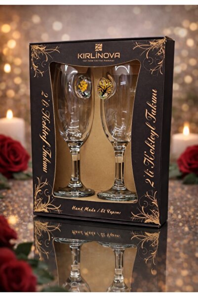 KirLiNova Kalp Detaylı Kokteyl Kadehi 2 li – Özel Gün Hediyelik