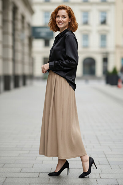 SİST Acı Kahve Ottoman Piliseli Etek Göbek Örtücü İç Göstermeyen Tok Kumaş Ce...