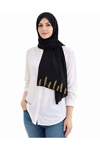 Veil Designer طرحه سوداء بوال بتطريز ذهبي فاخر علي طرف الطرحه تطريز يدوي قماش...