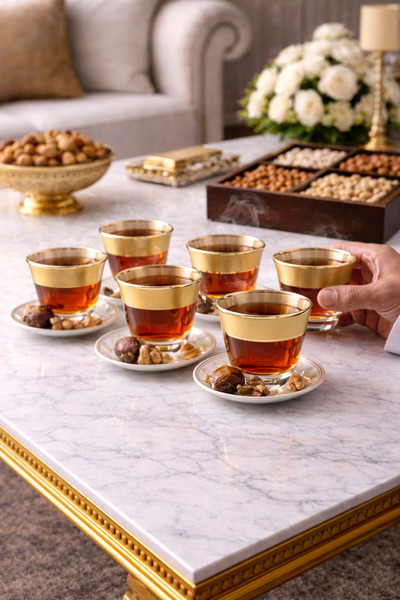 BYART طقم أكواب قهوة زجاجية مكون من 6 قطع، شفاف/ذهبي، 4 × 5.5 سم - صناعة تركي...