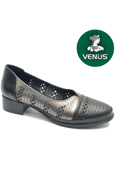 Venüs حذاء سبارو نسائي بكعب عالٍ من الجلد الطبيعي باللون الأسود