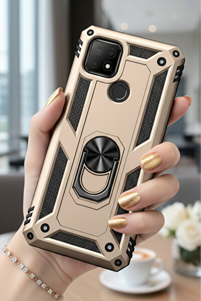 TechTrove Oppo A15 Kılıf Yüzüklü Stand Olabilen Magnetic Tpu Tank Kapak